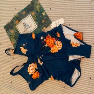 Cupshe one piece.  Navy with flowers.